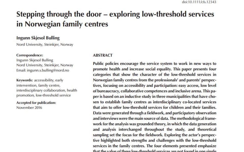 Stepping through the door – exploring low-threshold services in Norwegian family centres  Opgroeien