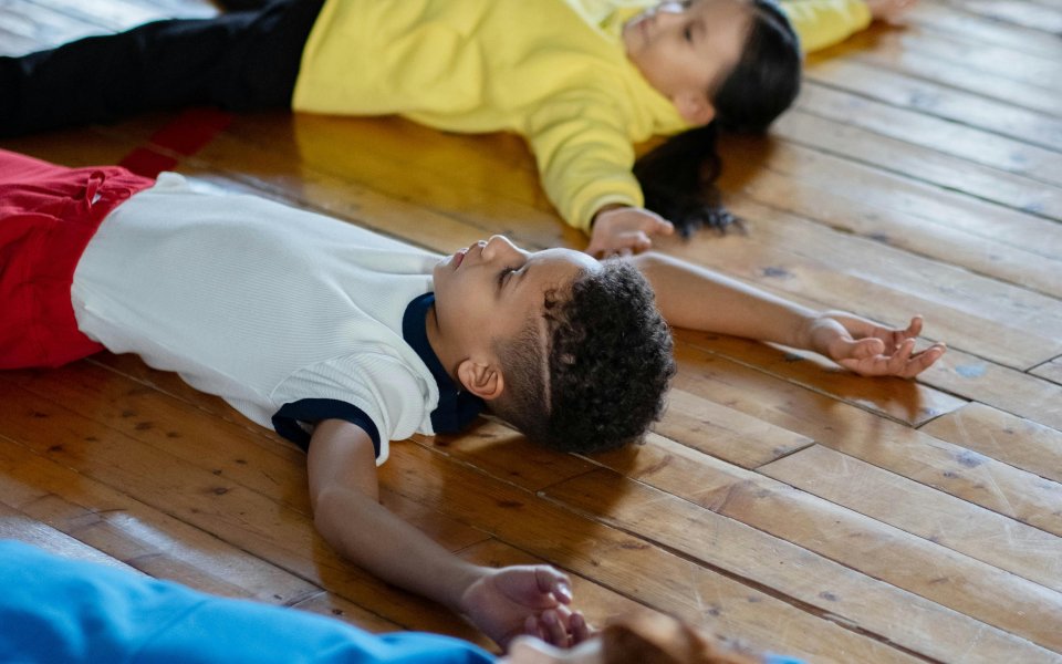 kinderen, liggend op houten vloer