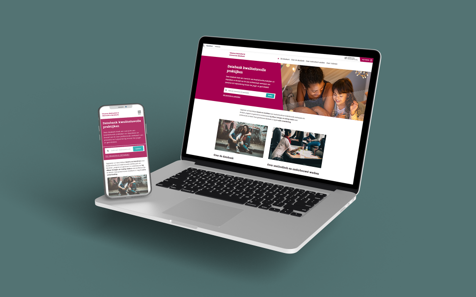 Interventiedatabank Opgroeien, scherm databank kwaliteitsvolle praktijken op mobiel en desktop