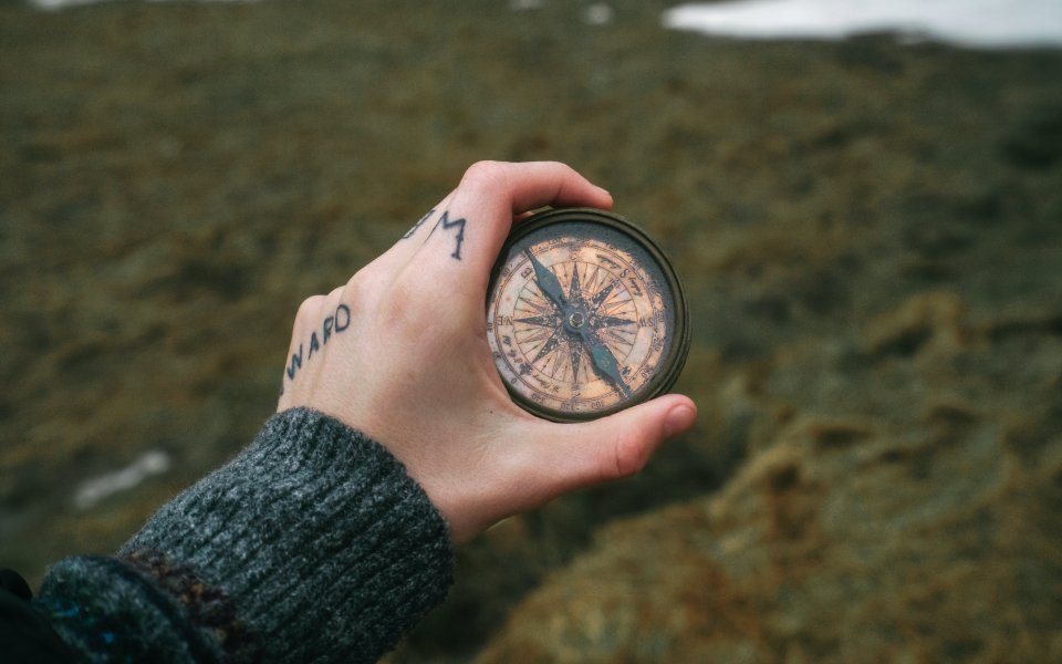 hand met kompas