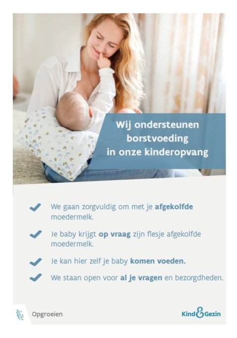Affiche en flyer borstvoeding in de kinderopvang met foto van mama met bay