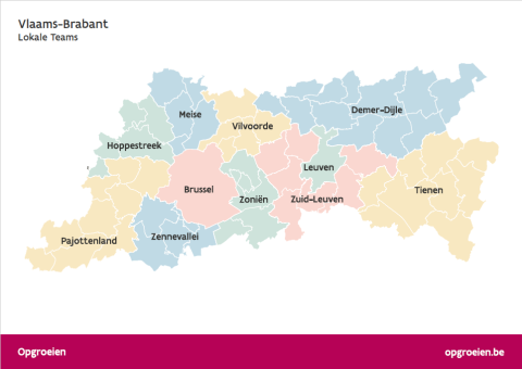 Geografische kaart lokale teams Kind en Gezin Vlaams-Brabant