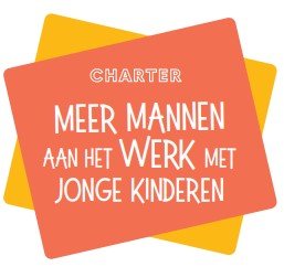 label met tekst charter, meer mannen aan het werk met jonge kinderen