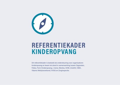 Cover van het referentiekader kinderopvang tekst op grijze achtergrond met afbeelding van kompas
