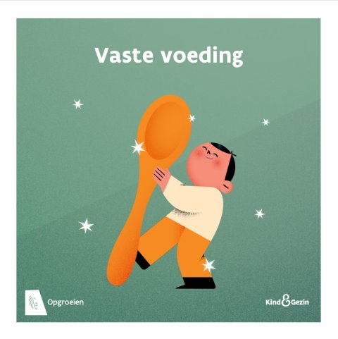 Cover van de brochure vaste voeding van een tekening van een kind met een hele grote lepel