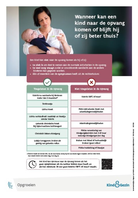 Tabel: wanneer kan een ziek kind wel en wanneer niet naar de opvang